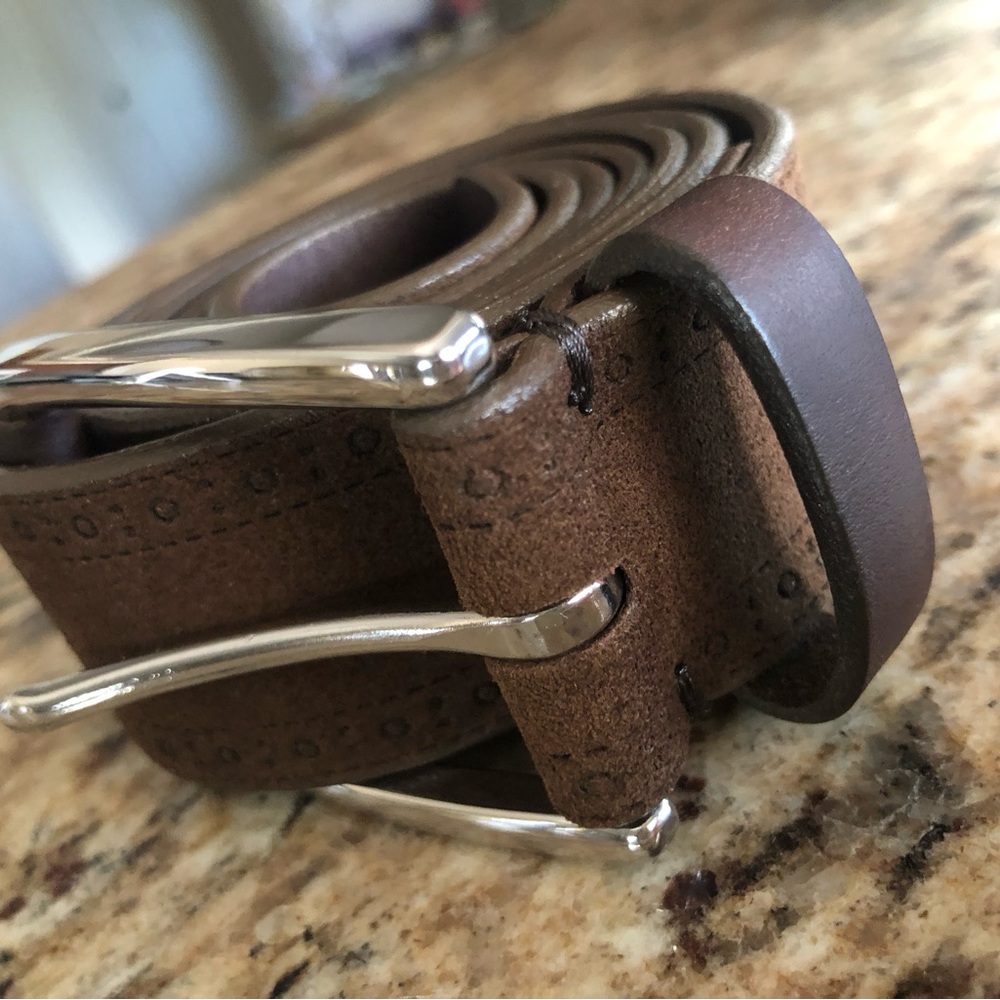 Remo Tulliani Brown Leather Belt with Silver Buckle 40 inch